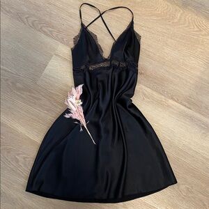 Victoria's Secret Black Chemise with Lace Trim